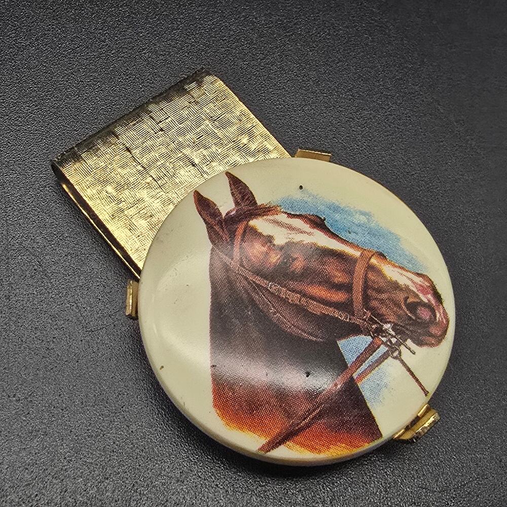Vintage Equestrian Horse Themed Money Clip Gold Tone #5